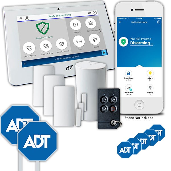 Remote package comes with control panel, 3 doors, 1 motion, 1 keyfob, 2 yard signs, 5 window stickers